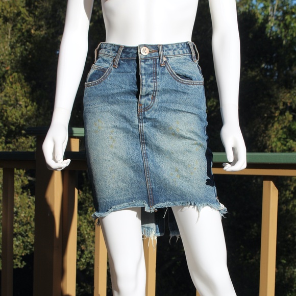 Denim Distressed Skirt - Picture 1 of 3